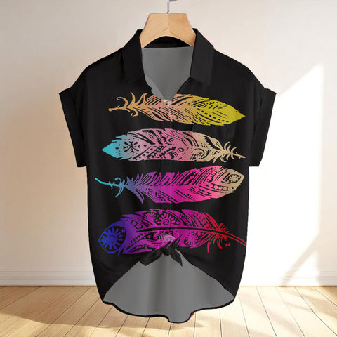 Feather Printed Native American Women T-shirt Plus Size