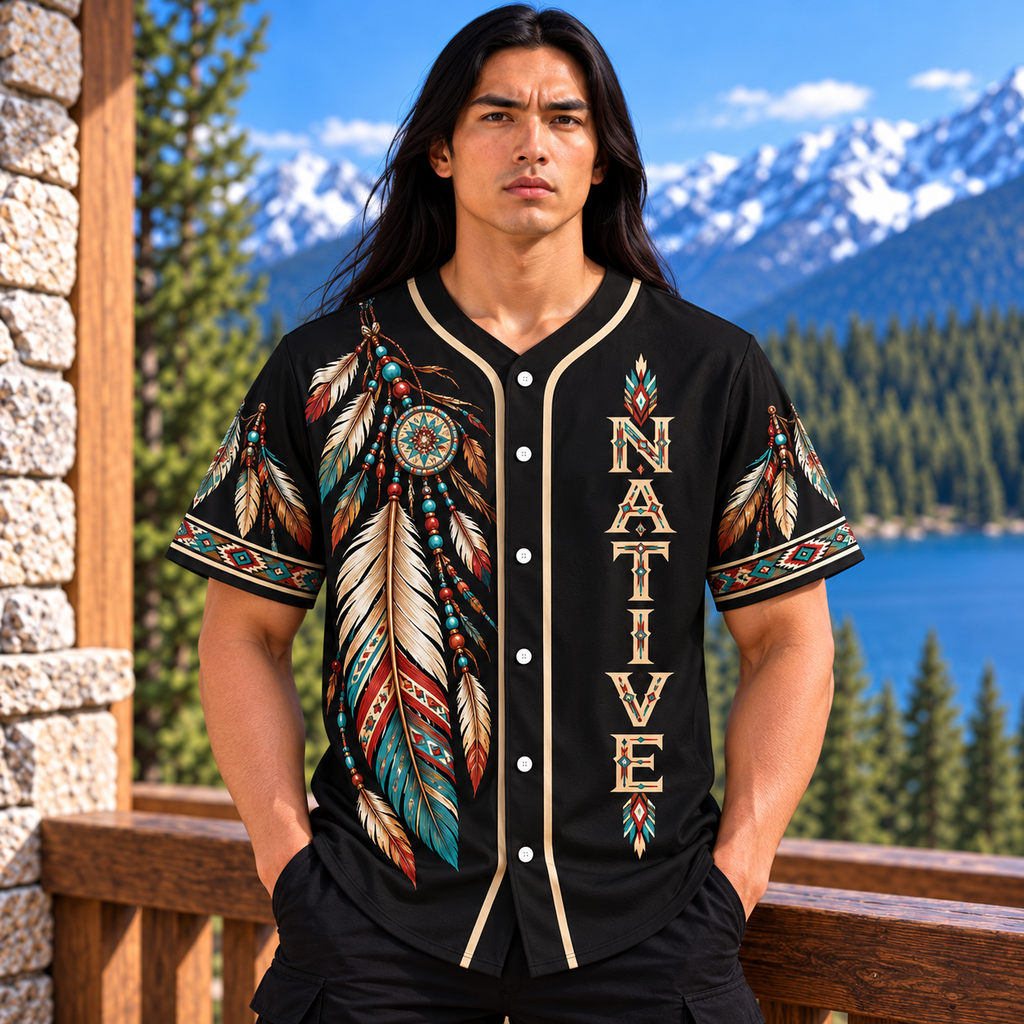 Feather Proud Native American-Inspired Baseball Jersey BSm018