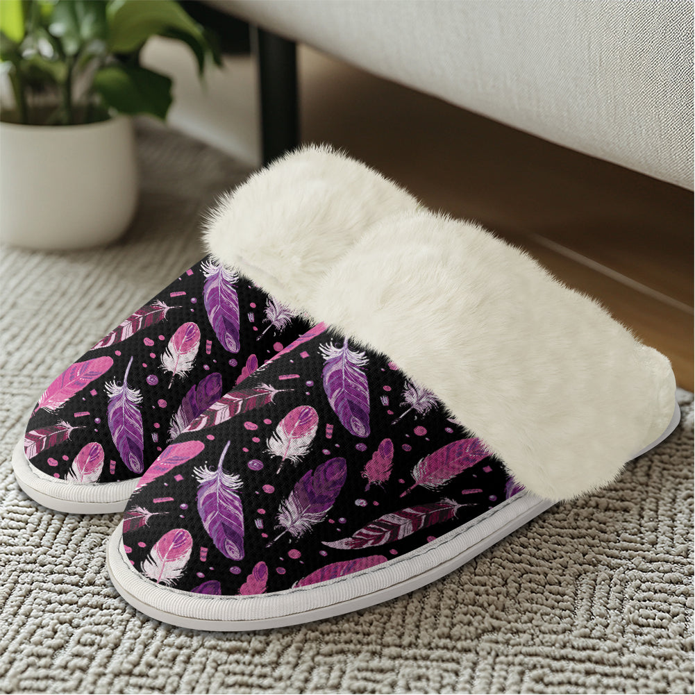 Feather Purple Native American Slippers With Fur Edges