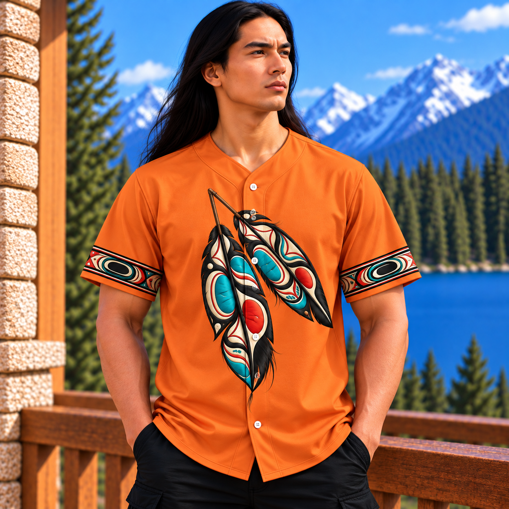 Feather Tribal Native American-Inspired Baseball Jersey BSm025