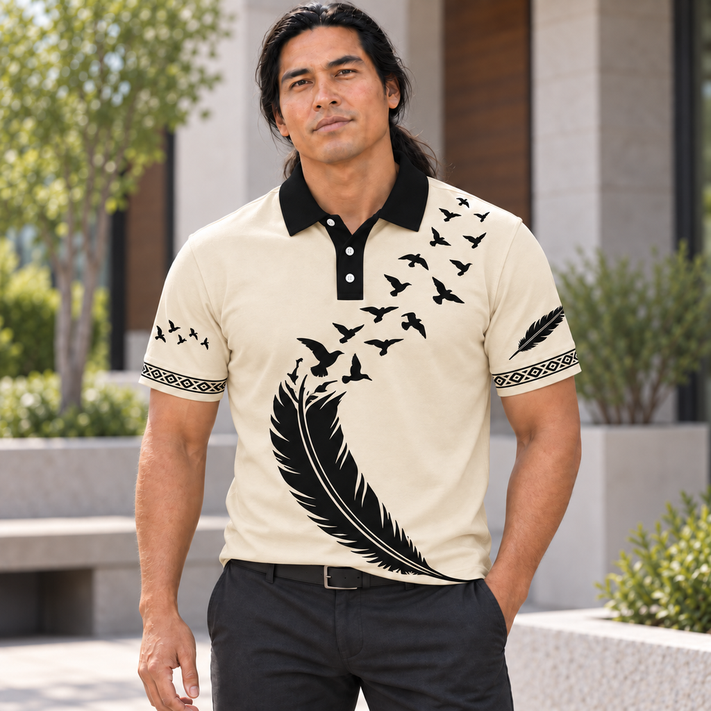 Feather and Flying Birds Art Native American-Inspired Polo T-Shirt 3D PLm006