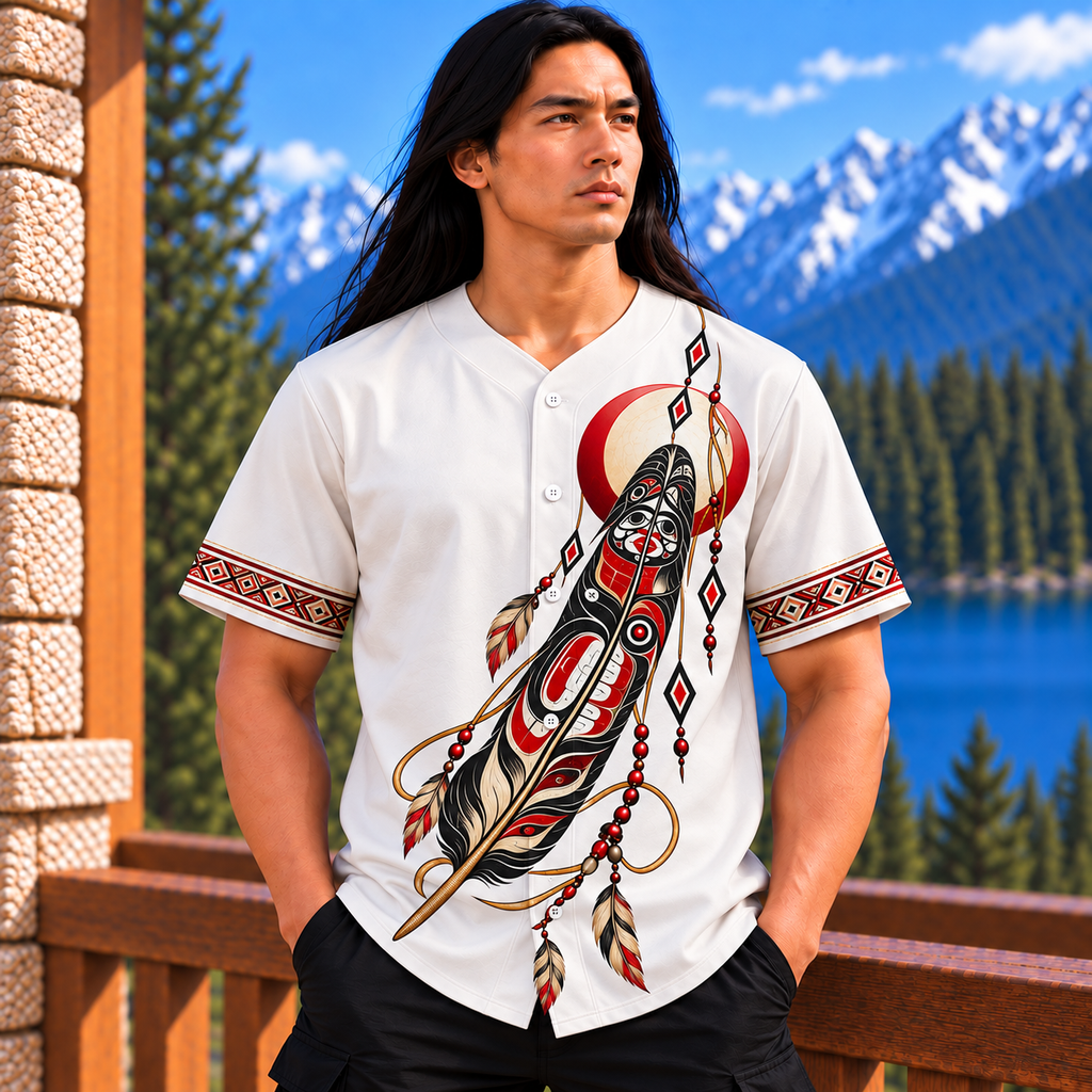 Feather and Moon Native American-Inspired Baseball Jersey BSm024