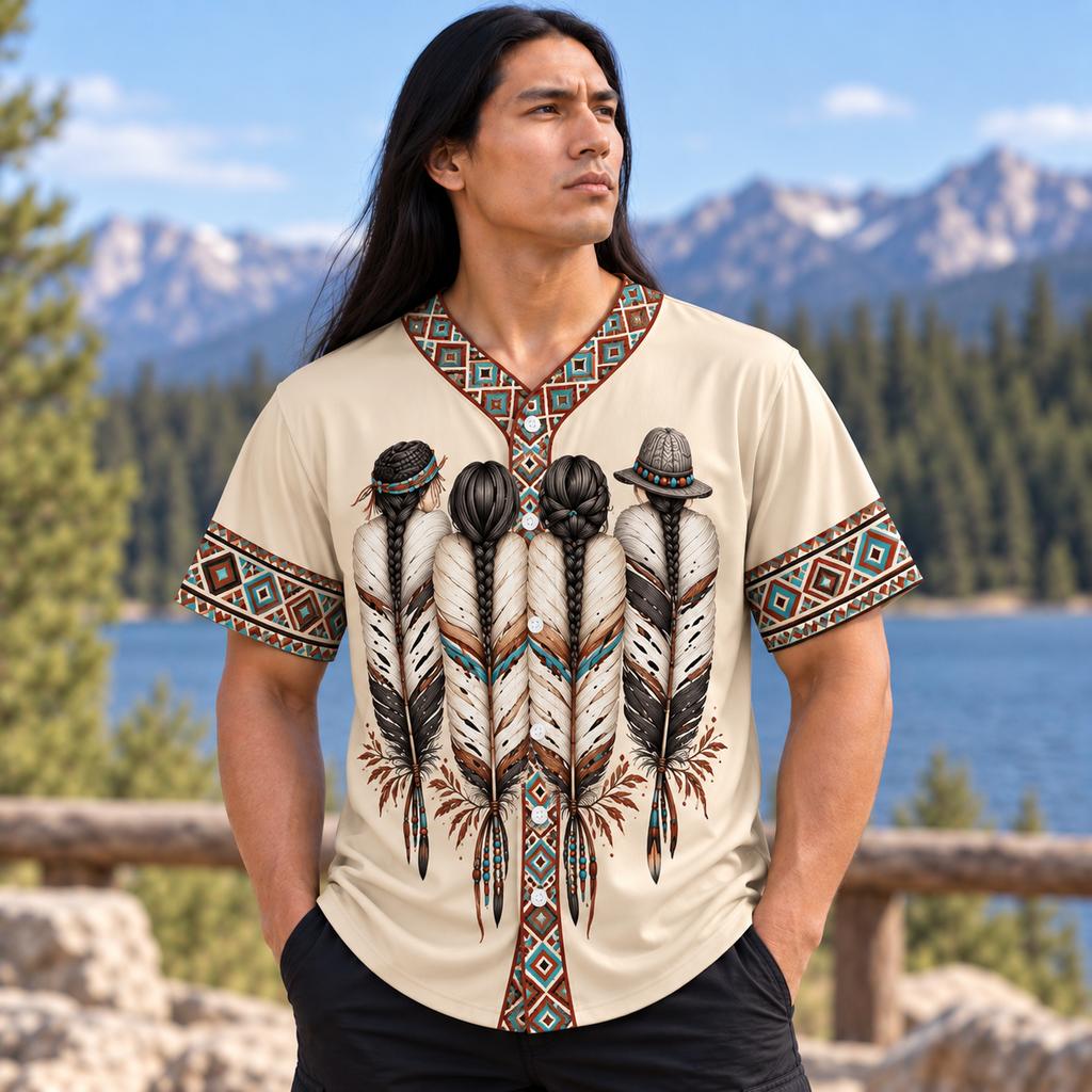 Feathered Native American-Inspired Baseball Jersey BSm005