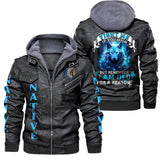 Fight Me I Am Old For A Reason Native Wolf 2D Zip Leather Jacket with Hood - NAT240805-M002
