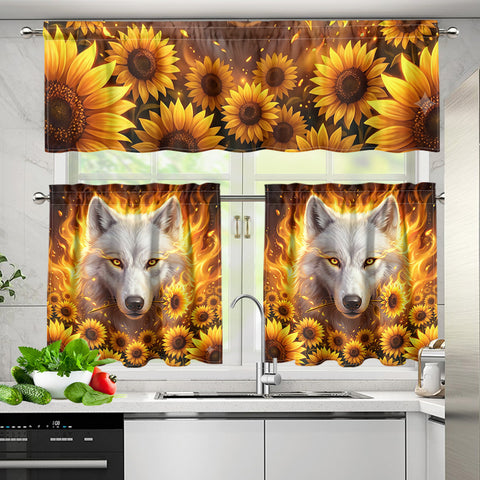 Fire Wolf Sunflowers Native American Curtain Valance and Kitchen Tiers Set DS260425M02v2