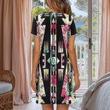 Floral Arrow Native American Short Sleeve Button Nightdress GB-NAT00017