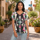 Floral Arrow Native American Women's Loose V-neck Short Sleeve T-shirt GB-NAT00017