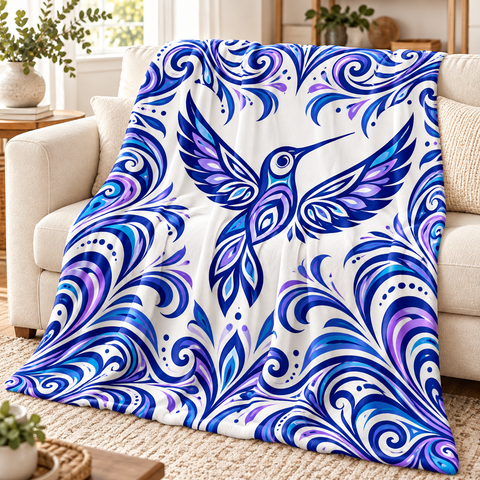 Floral Hummingbird Native American-Inspired Blanket BLm026