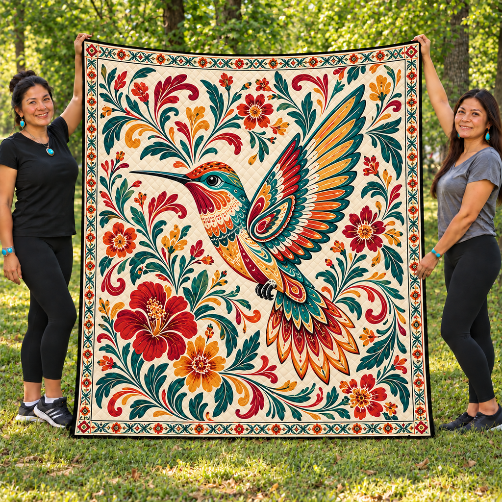 Floral Hummingbird Native American-Inspired Quilt Qm010