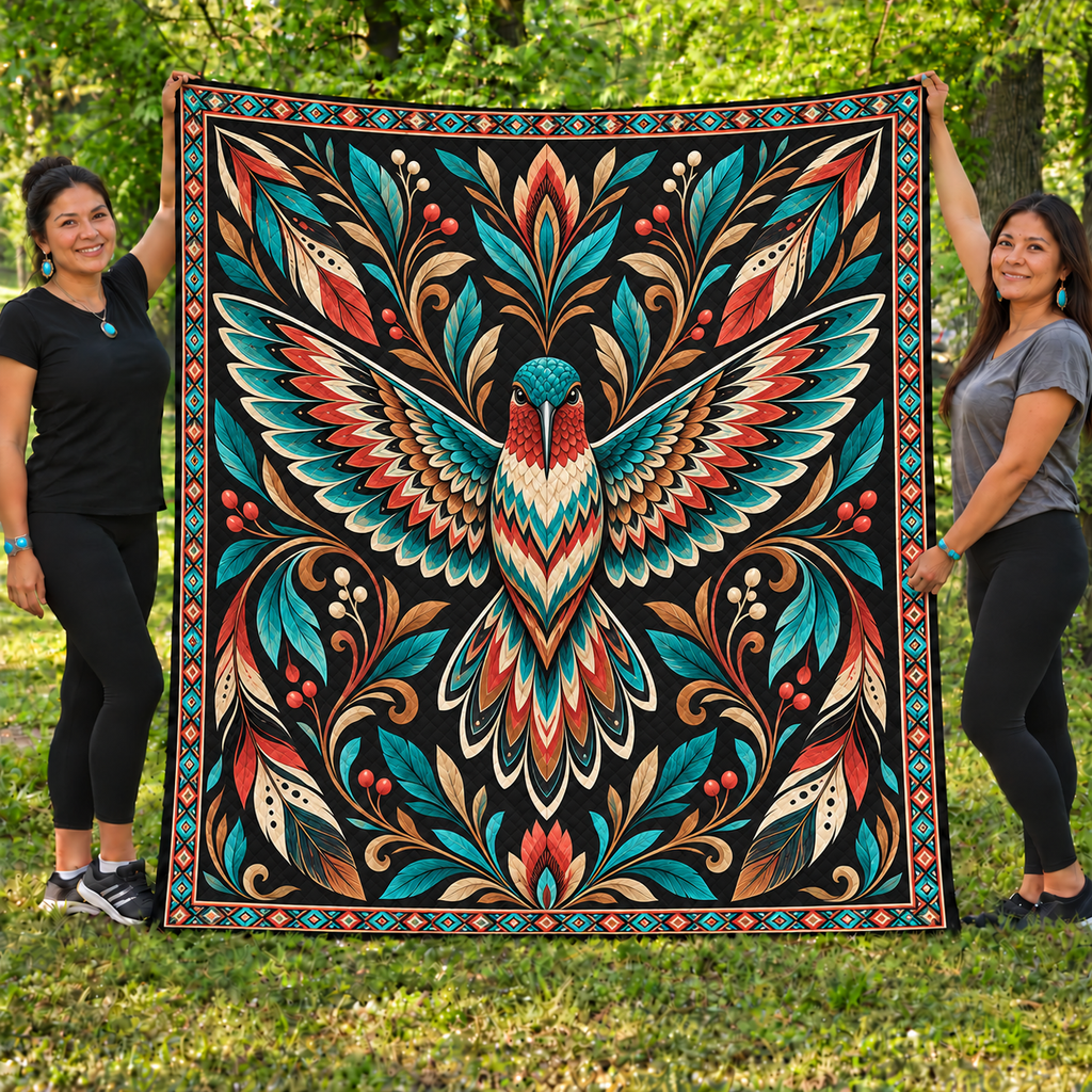 Floral Hummingbird Native American-Inspired Quilt Qm016