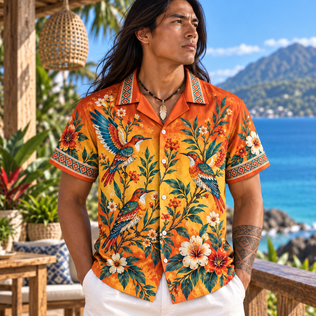 Floral Hummingbirds Native American-Inspired 3D Hawaiian Shirt HWm029