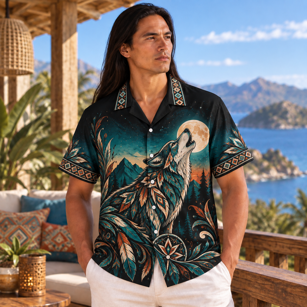 Florals Howling Moon Native American-Inspired 3D Hawaiian Shirt HWm024