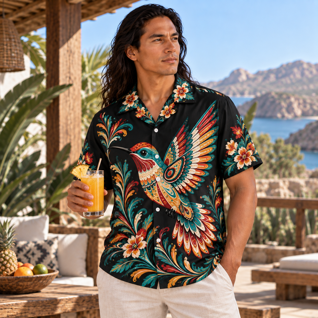 Florals Hummingbirds Native American-Inspired 3D Hawaiian Shirt HWm014