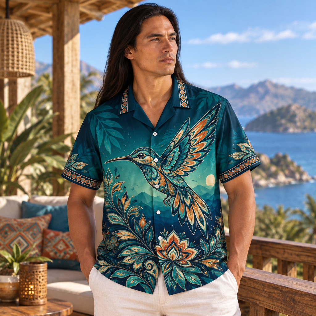 Florals Hummingbirds Native American-Inspired 3D Hawaiian Shirt HWm020