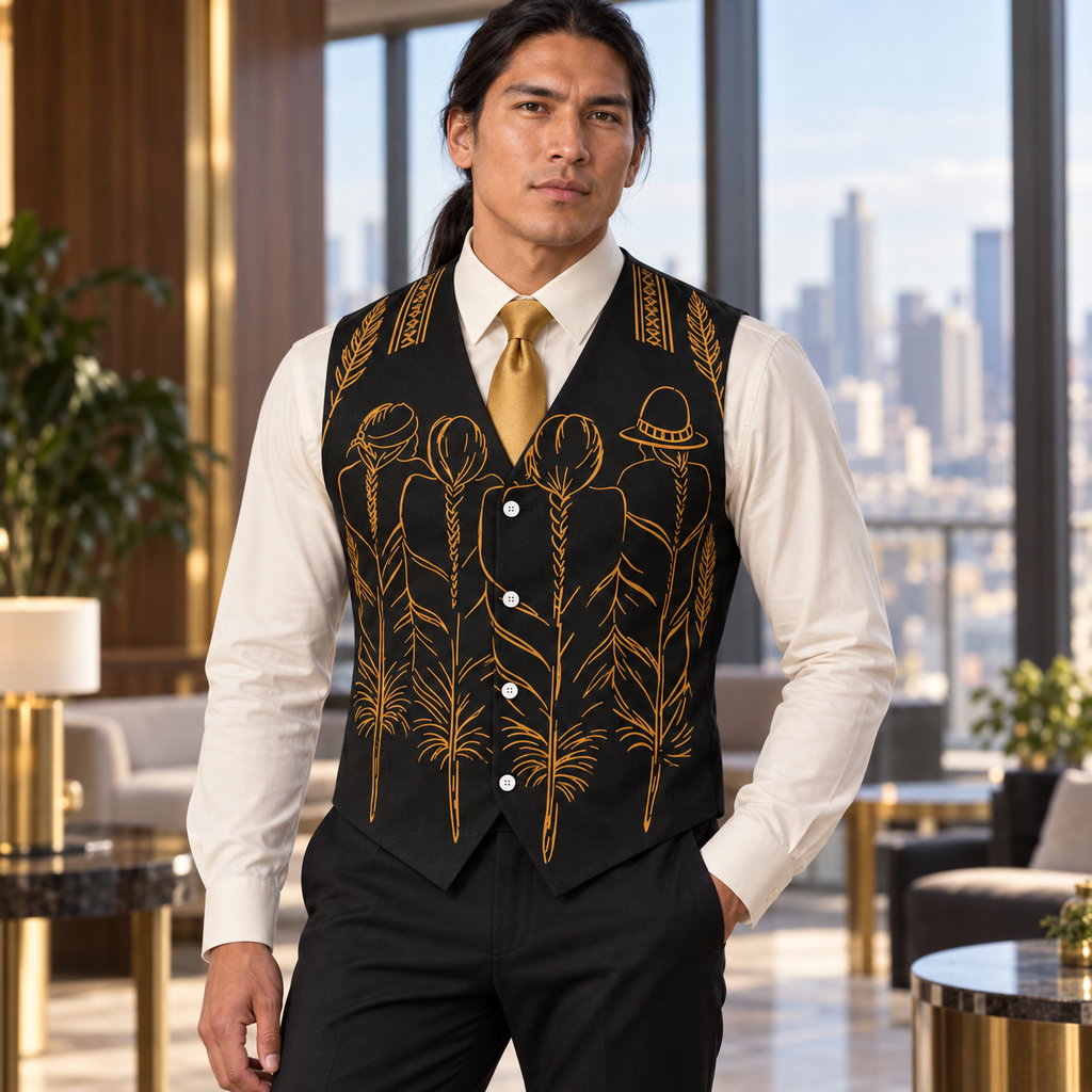 Four Chiefs Native American-Inspired Suit Vest Jacket Print One Side Front VJm009