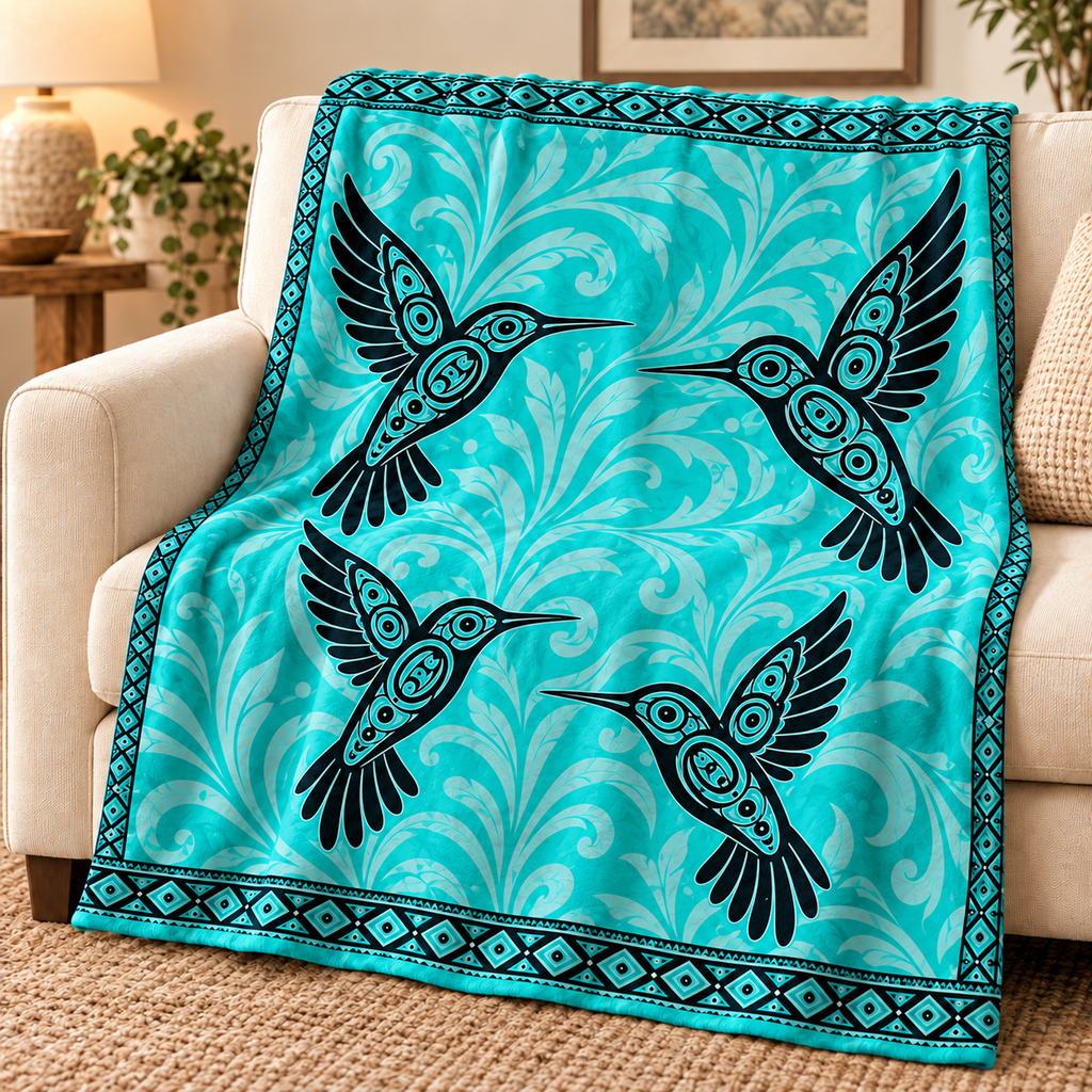 Four Hummingbirds Native American-Inspired Blanket BLm017