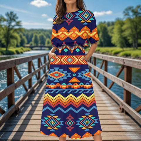 GB-HS00015 Native American Women's Elastic Waist Dress