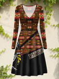 GB-HS00028 Chief Native American V-Neck Long Sleeve Dress
