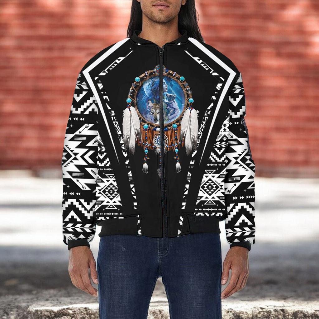 GB-HW000298v2 Dreamcatcher Native American Bomber Jacket With Sleeve Pocket