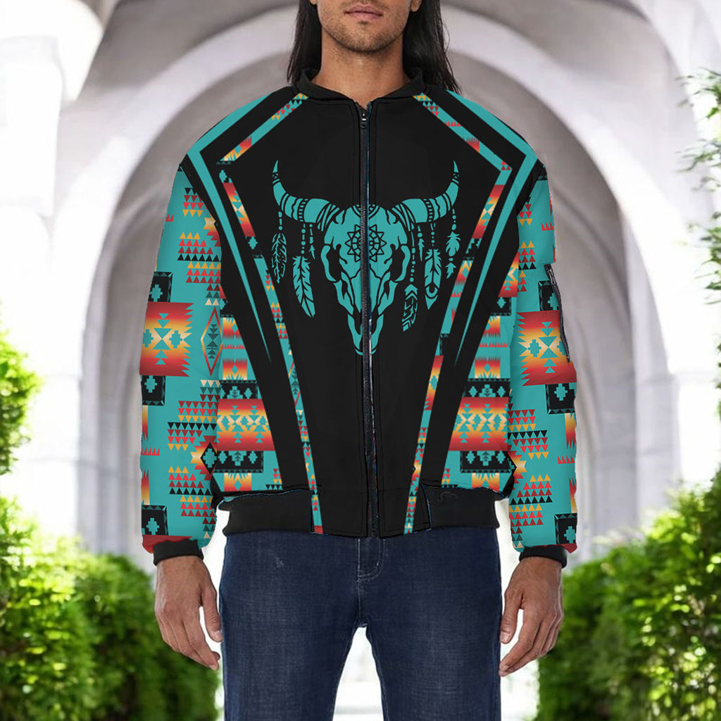 GB-HW000300v2 Bison Native American Bomber Jacket With Sleeve Pocket