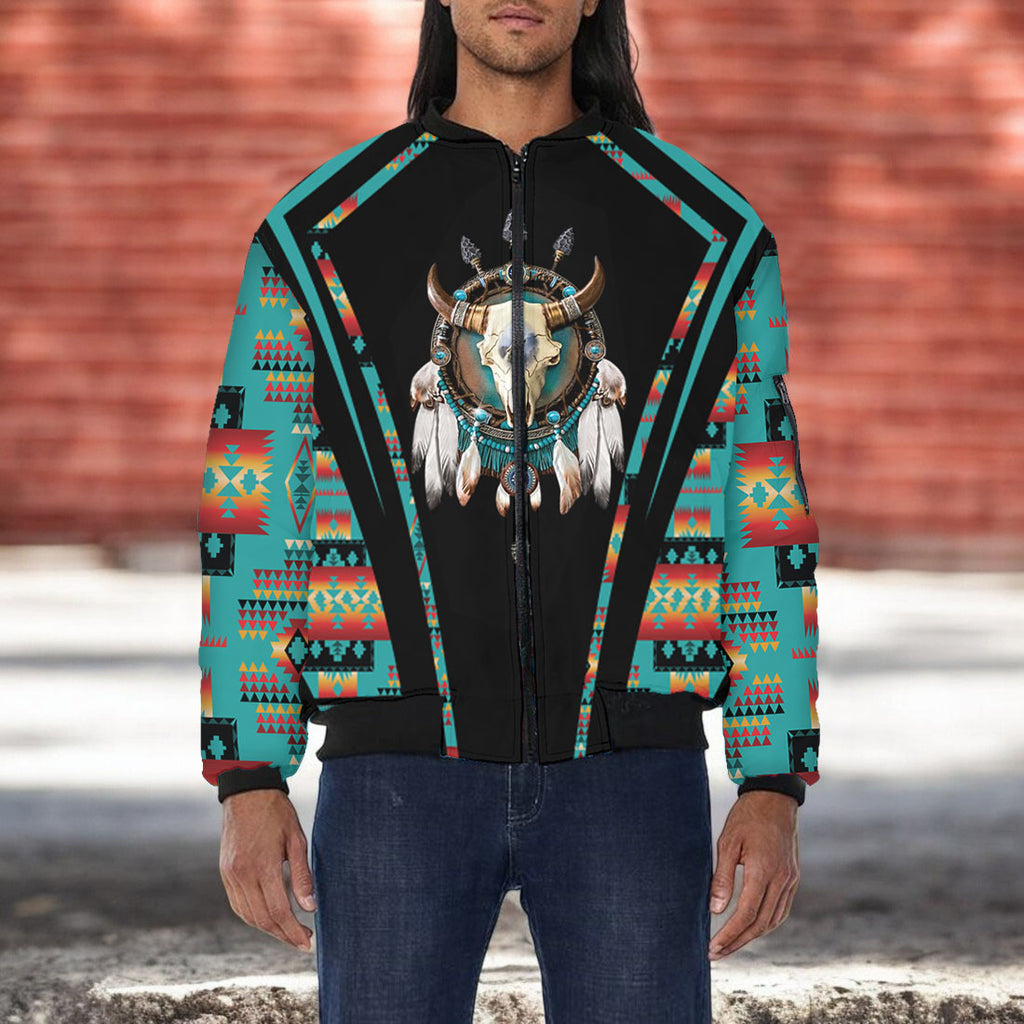 GB-HW000300v3 Bison Native American Bomber Jacket With Sleeve Pocket