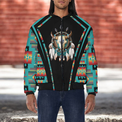 GB-HW000300v3 Bison Native American Bomber Jacket With Sleeve Pocket