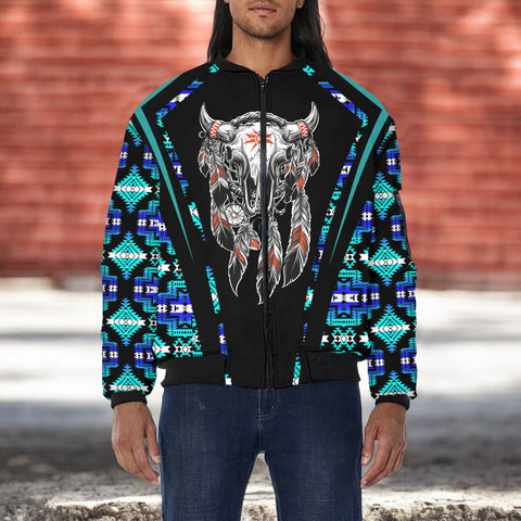 GB-HW000322v2 Bison Native American Bomber Jacket With Sleeve Pocket