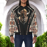 GB-HW000328v2 Bison Native American Bomber Jacket With Sleeve Pocket