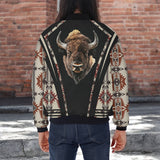 GB-HW000328v2 Bison Native American Bomber Jacket With Sleeve Pocket