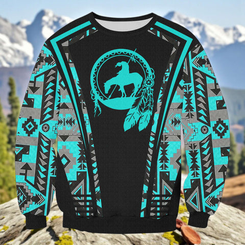 GB-HW000339 Native American Unisex Drop-shoulder Knitted Fleece Sweater