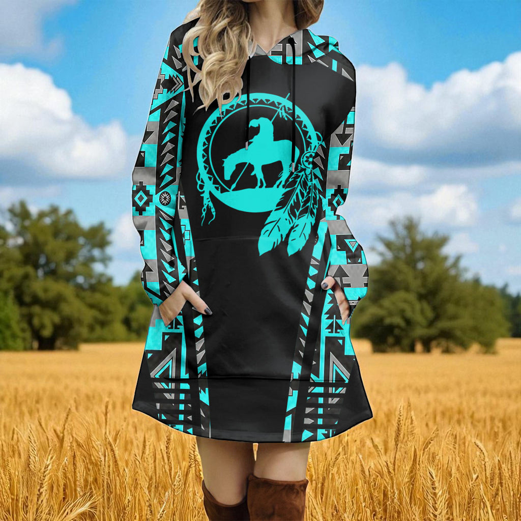 GB-HW000339 Native American Women Longline Hoodie Dress