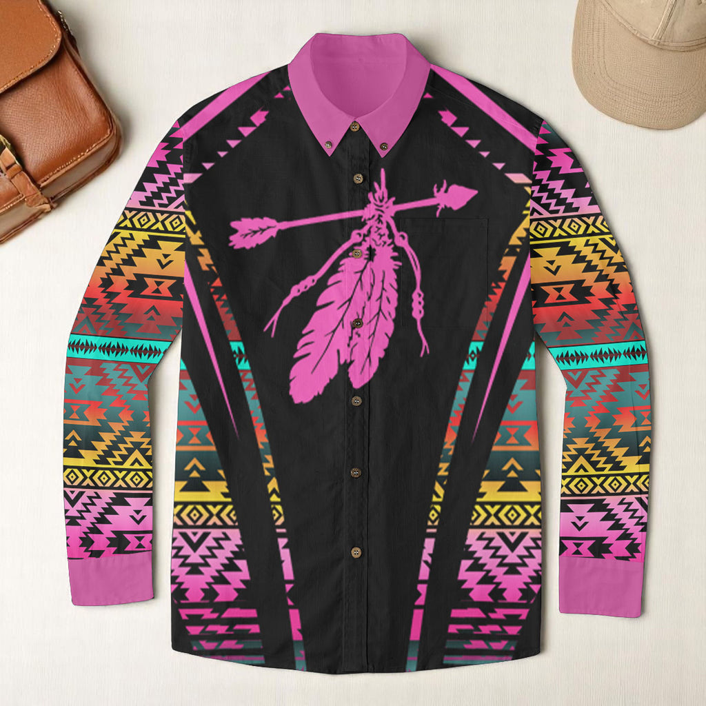 GB-HW000343 Native American Men Casual Lapel Long Sleeve Shirt
