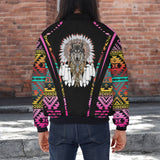 GB-HW000343v2 Wolf Native American Bomber Jacket With Sleeve Pocket