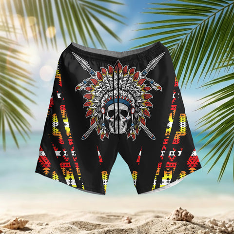 GB-HW000449 Skull Chief Native American Hawaiian Shorts
