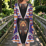 GB-HW000623 Bear Dreamcatcher Native American Round Neck Long Sleeve Dress