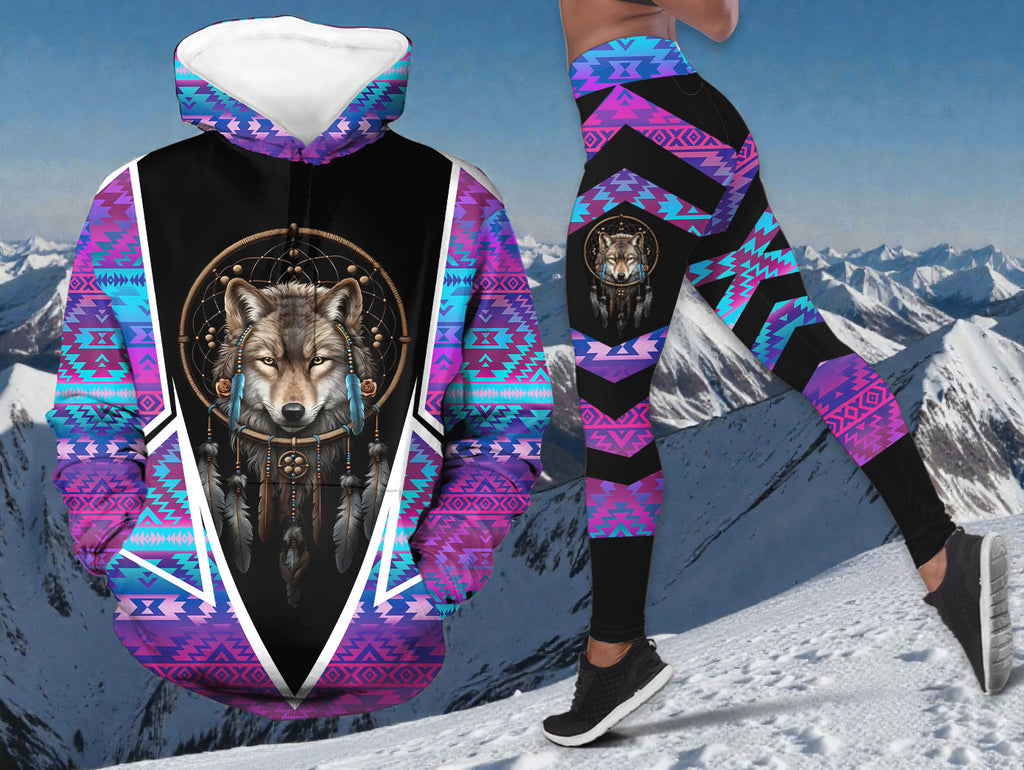 GB-HW000632 Wolf Chief Native American Hoodie Leggings Set