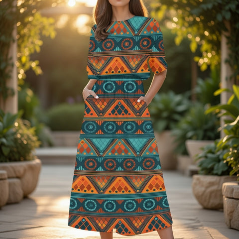 GB-HW000650 Native American Women's Elastic Waist Dress