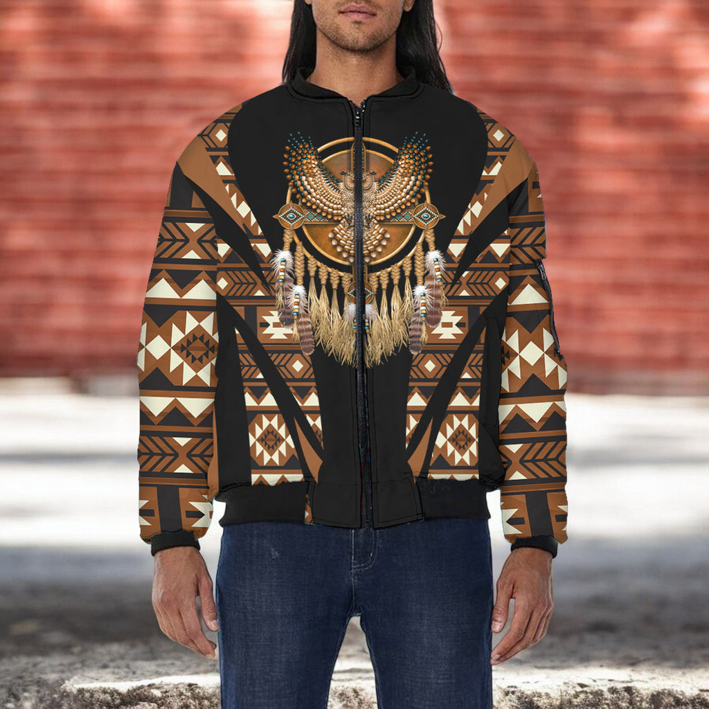 GB-HW000665v3 Owl Native American Bomber Jacket With Sleeve Pocket