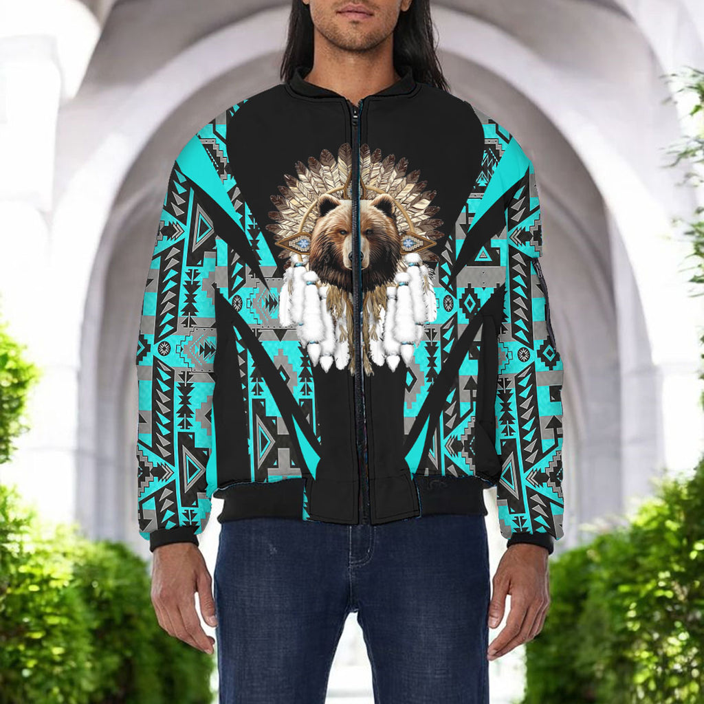 GB-HW000672v2 Bear Chief Native American Bomber Jacket With Sleeve Pocket