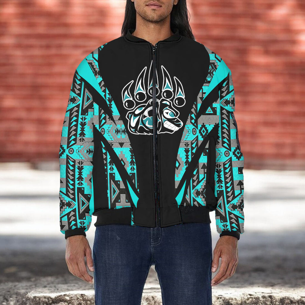 GB-HW000672v3 Bear Claws Native American Bomber Jacket With Sleeve Pocket