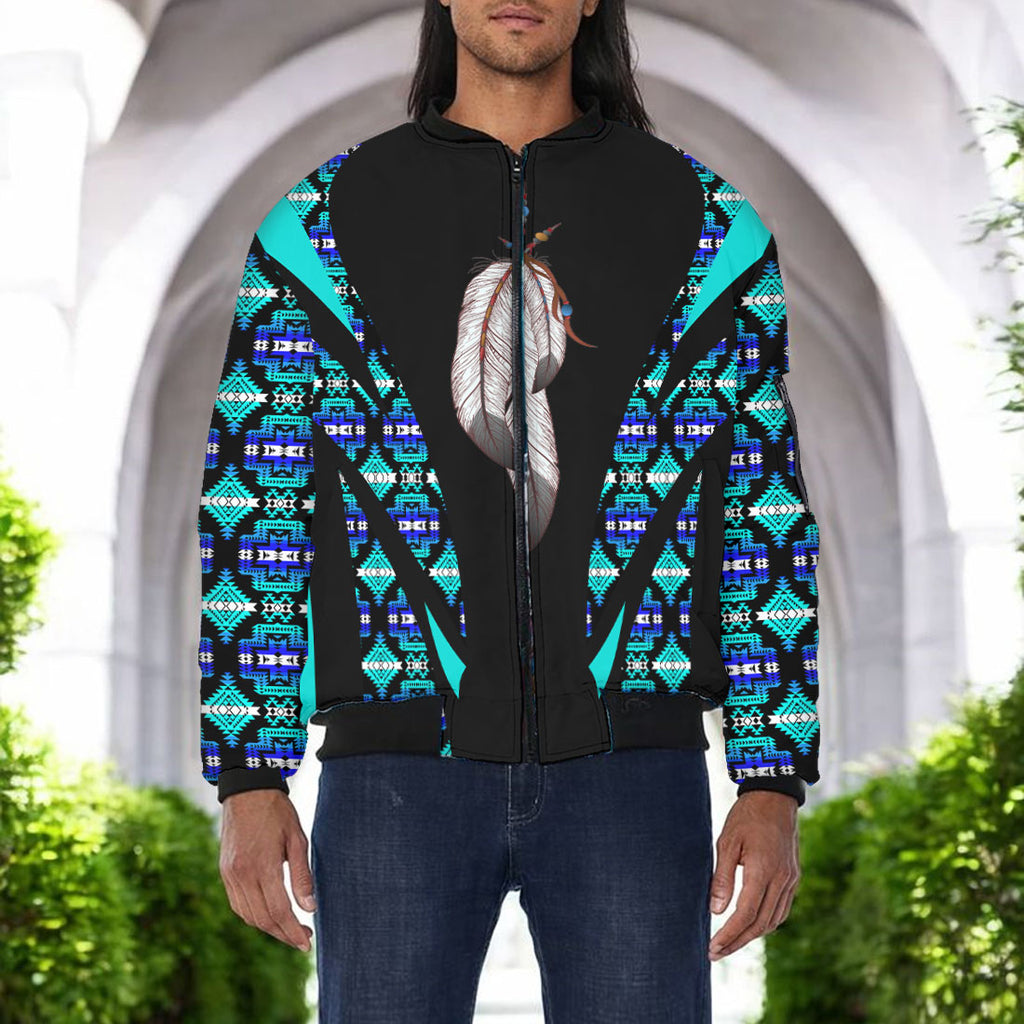 GB-HW000678v3 Feather Native American Bomber Jacket With Sleeve Pocket