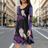 GB-HW000732 Feather Native American Round Neck Long Sleeve Dress
