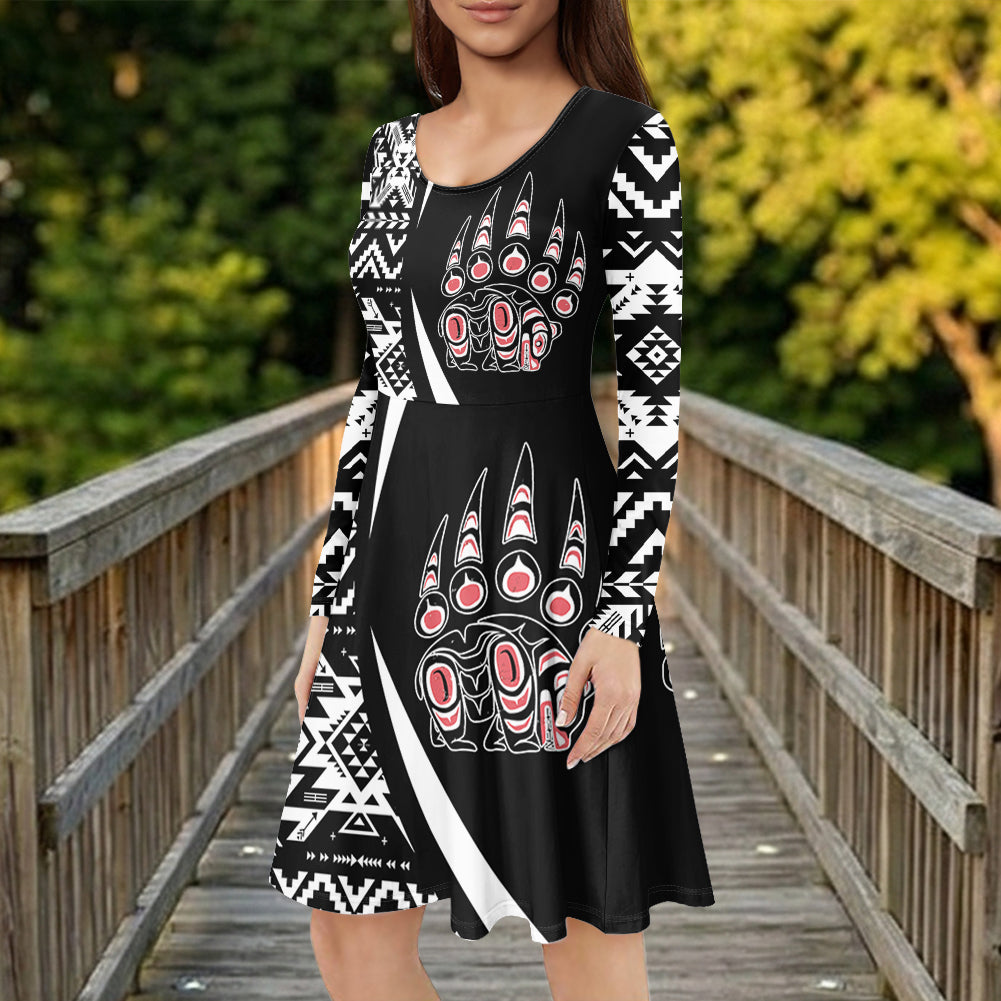 GB-HW000769 Native American Round Neck Long Sleeve Dress