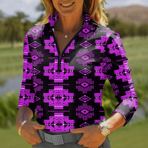 GB-HW00077 Native American Women Quarter-Zip Long Sleeve Top
