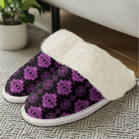 GB-HW00077 Pattern Purple Native American Slippers With Fur Edges