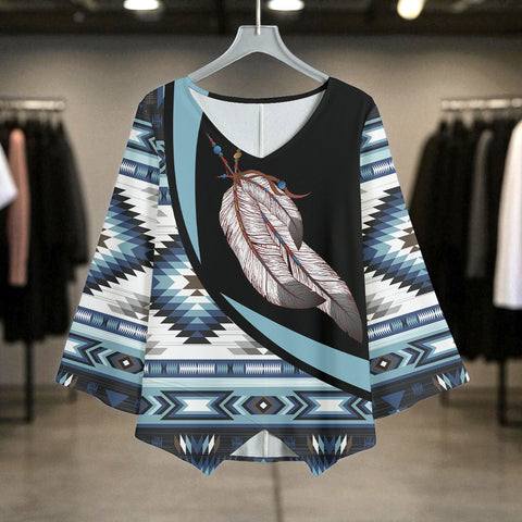 GB-HW000783 Native American Women V-neck T-shirt With Irregular Hem