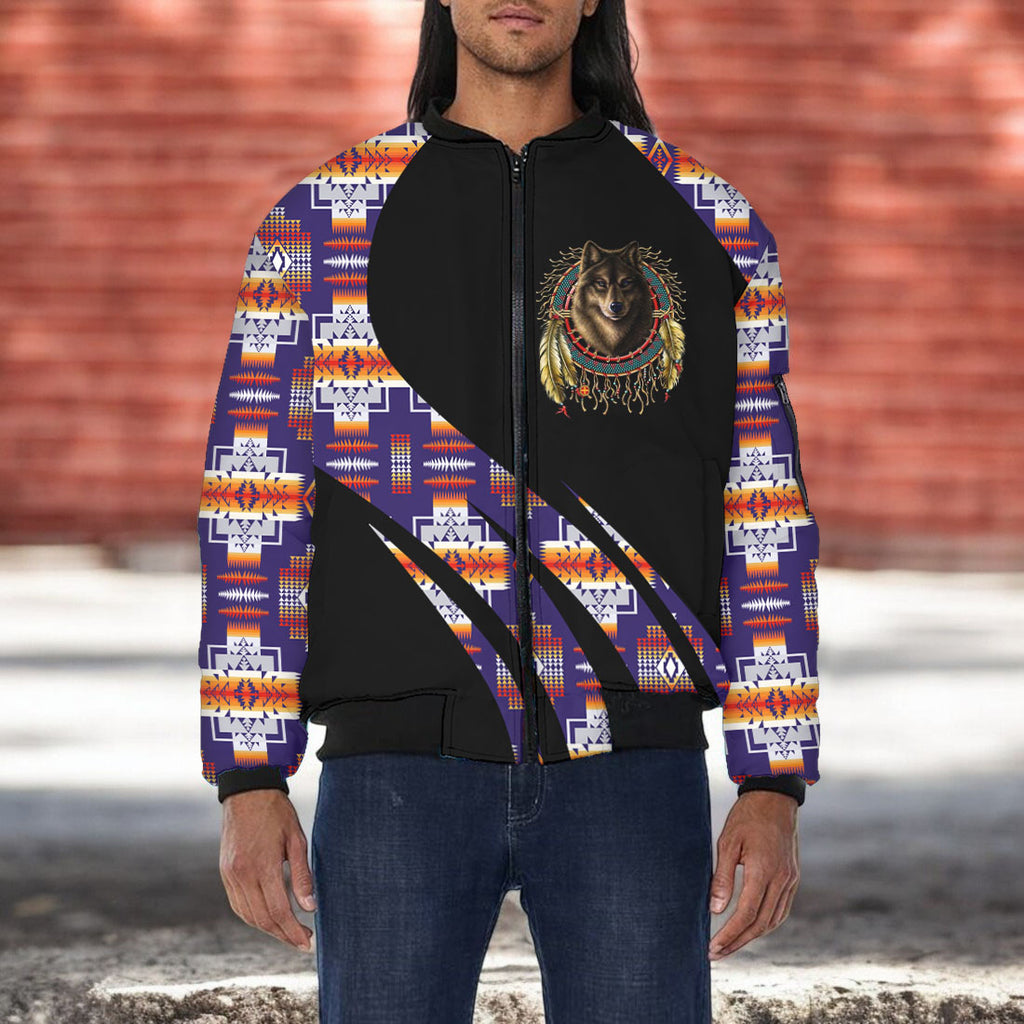 GB-HW000809v2 Wolf Dreamcatcher Native American Bomber Jacket With Sleeve Pocket
