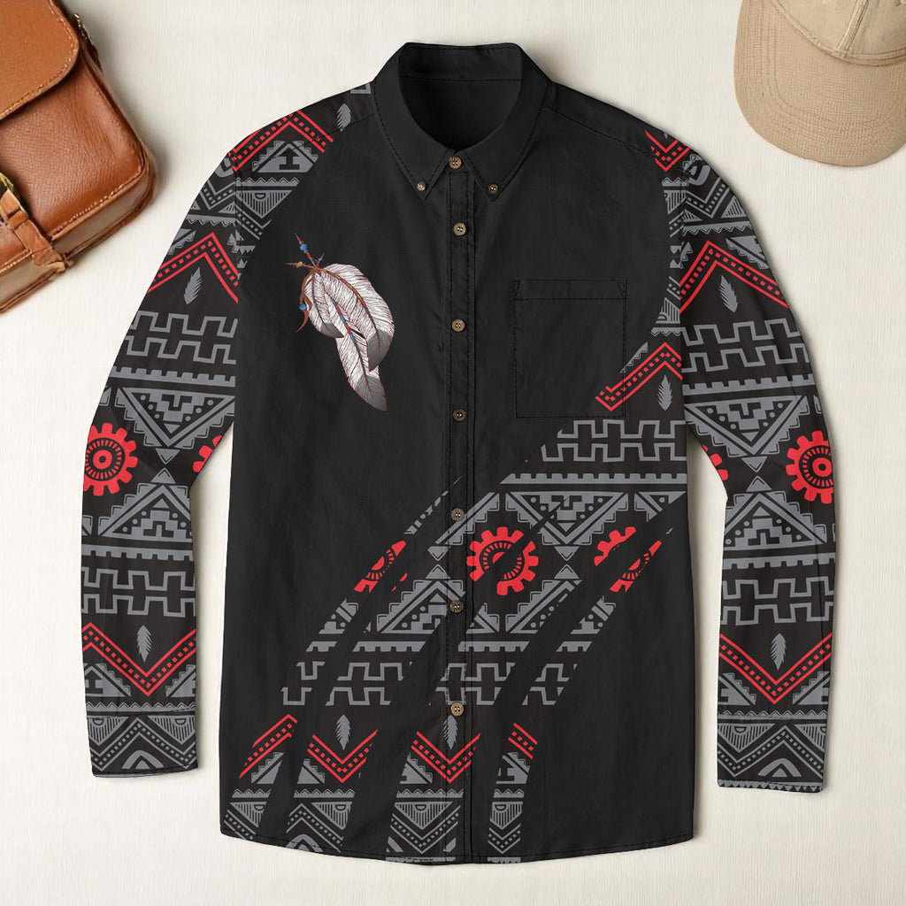 GB-HW000828v2 Native American Men Casual Lapel Long Sleeve Shirt