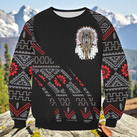 GB-HW000829 Native American Unisex Drop-shoulder Knitted Fleece Sweater