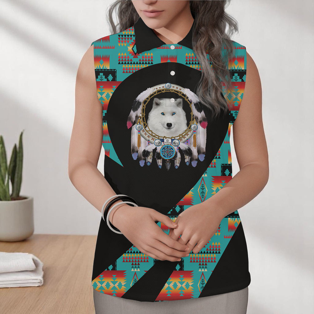 GB-HW000842 Dreamcatcher Native American Women Sleeveless Polo Shirt